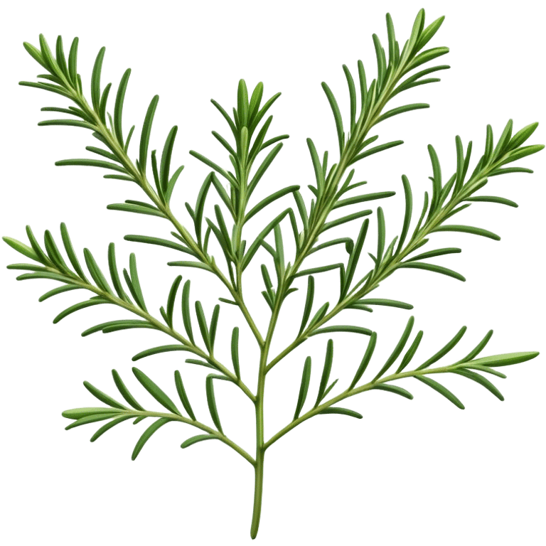 Cinematic Realistic Rosemary Emoji, Fragrant and fresh, with slender green stems covered in needle-like leaves, which release a distinctive herbal scent. The plant seems to exude energy, with soft sprigs of leaves stretching upwards. Soft glowing outline, capturing the essence of earthy healing and aromatic delight in a sprig of rosemary! emoji