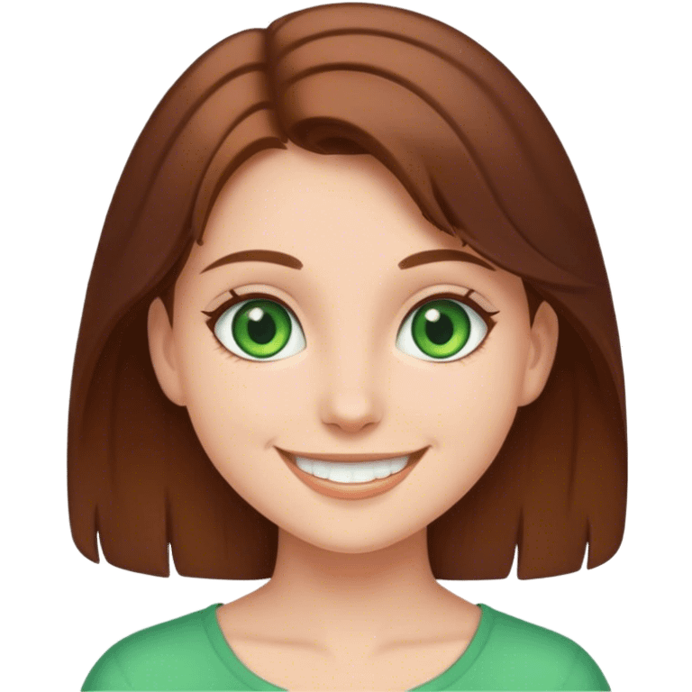 smiling girl with brown hair, green eyes emoji