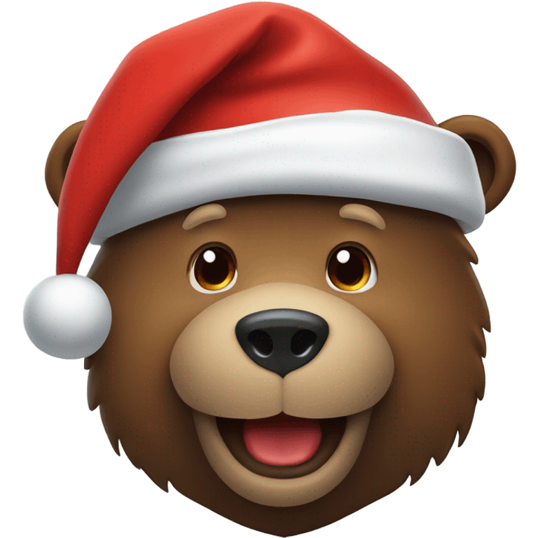 Smiling grizzly bear with Santa hat and beard  emoji