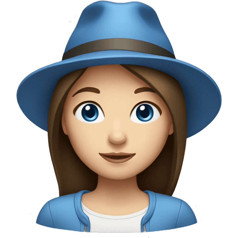 A girl with straight brunette hair blue eyes and hat emoji