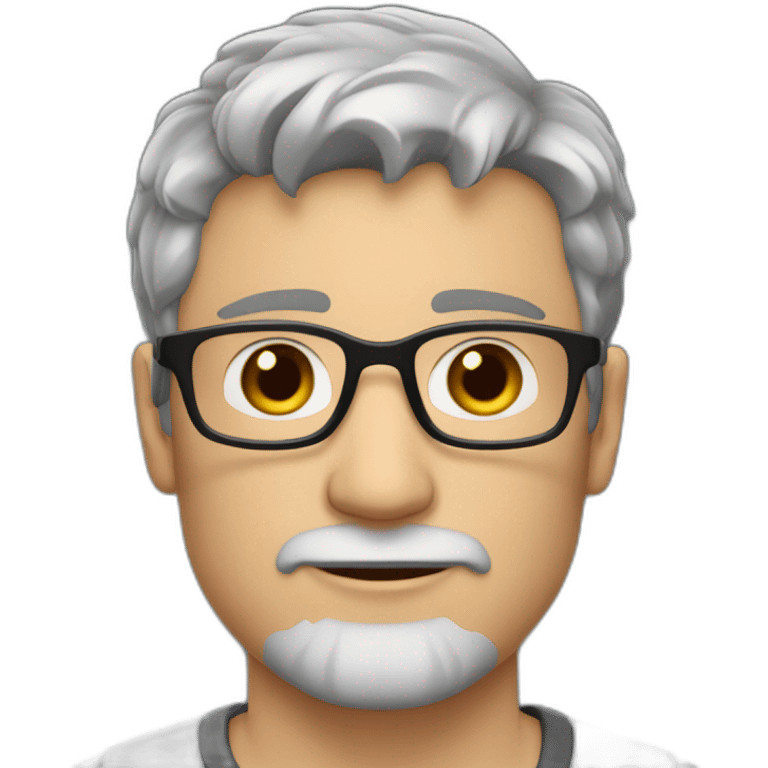 Caucasian man 40. brown eyes. short hair and short gray beard. disheveled without parting. black glasses emoji