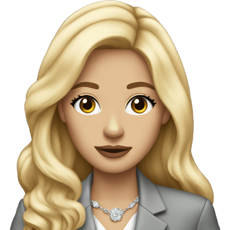 Blonde long hair Tiffany diamond seller in a grey suit emoji