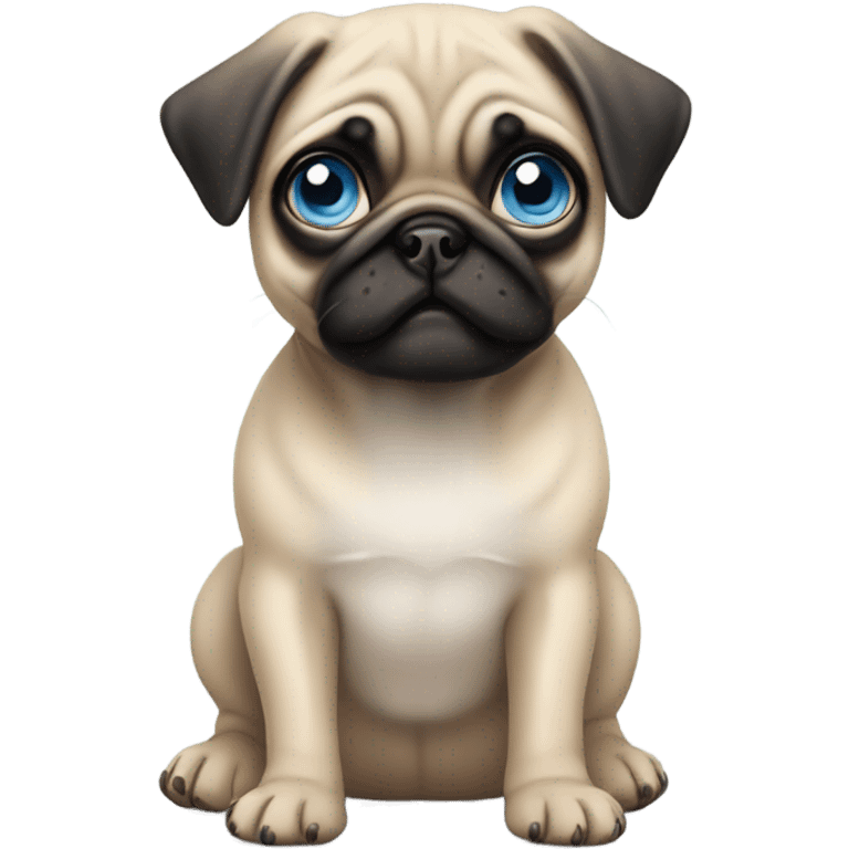 Baby pug with big blue eyes chewing a slipper emoji