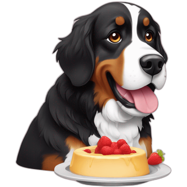 Bernese mountain eating swiss fondue emoji