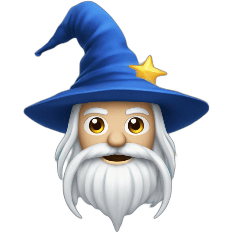 angry wizard with long white beard and dark blue pointed wizard hat with white stars and moons on the hat emoji