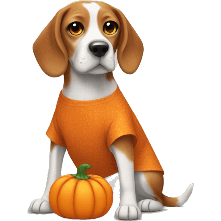 Beagle wearing a pumpkin dress emoji