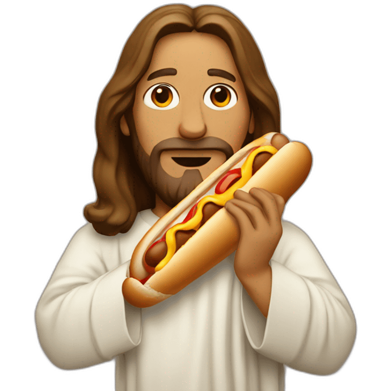 jesus eating a hot dog emoji