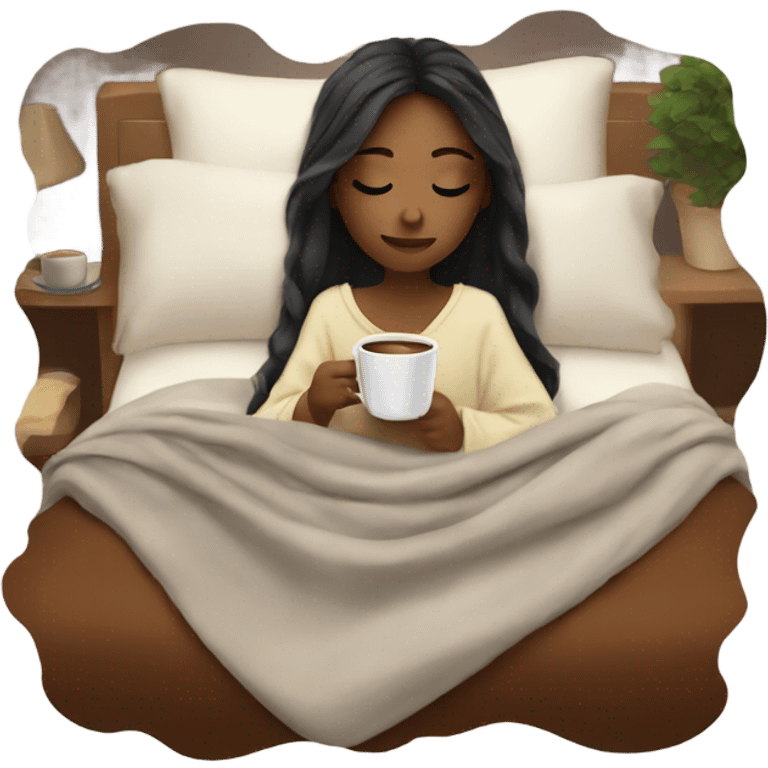 girl inside a blanket sipping coffee eyes closed emoji