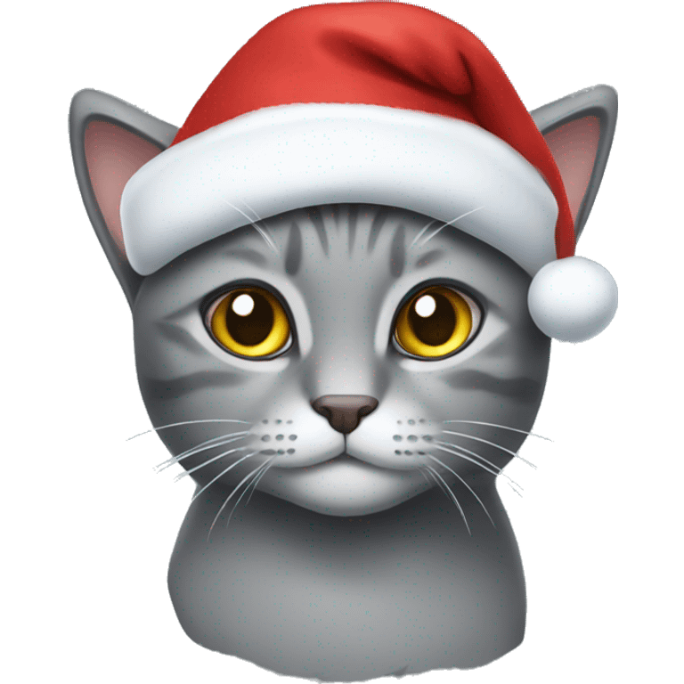 Grey cat with Christmas hat emoji