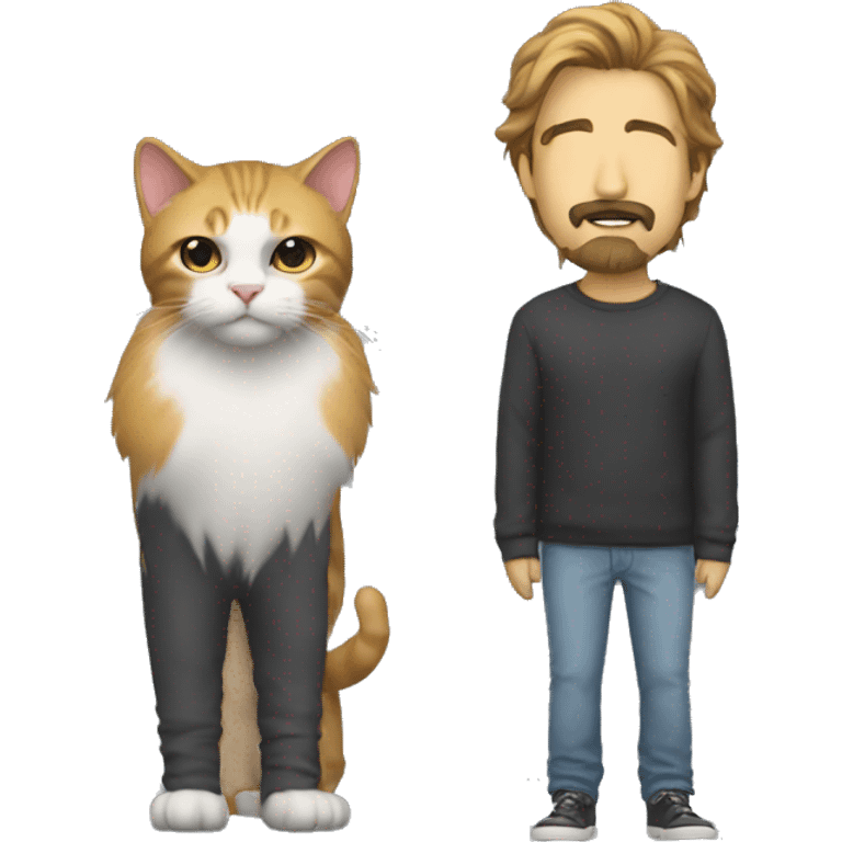 cat standing on top of a guy with a goatee and with a mullet emoji