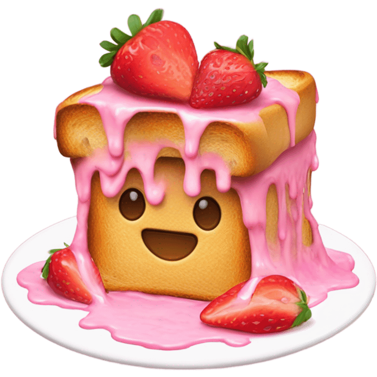 create a cute pink emoji of toast stacked with pink dripping all over with strawberry’s on top emoji