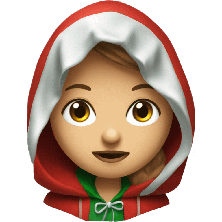 Red riding hood wearing red hood and with very green eyes emoji