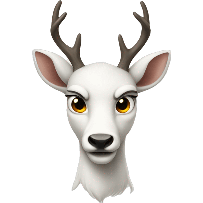 A white deer, angry look emoji