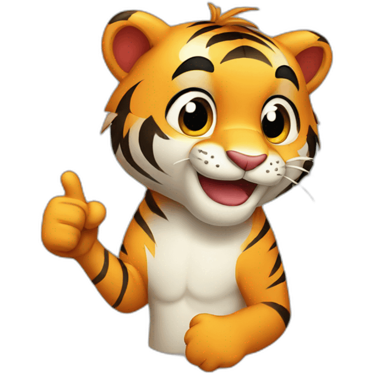 A cute tiger smiling and giving a thumbs up emoji