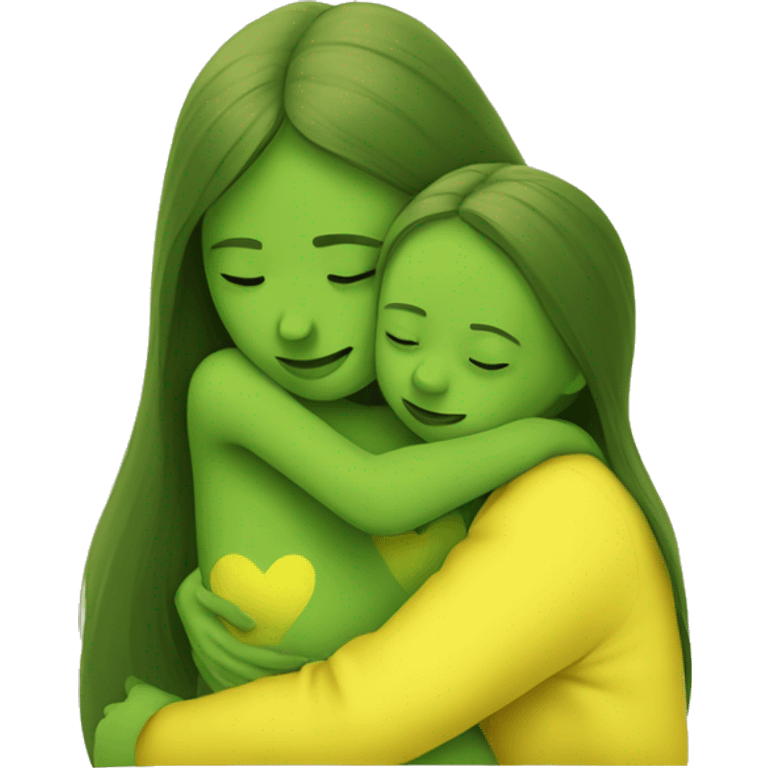 Drawing in yellow-green tones: mother hugs child emoji