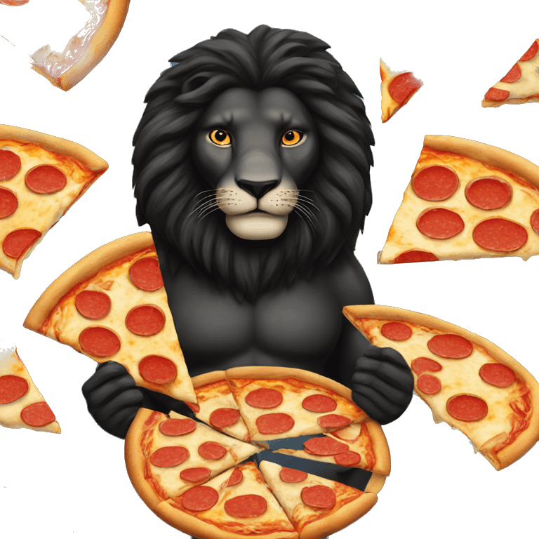 Black lion eating a slice of pizza emoji