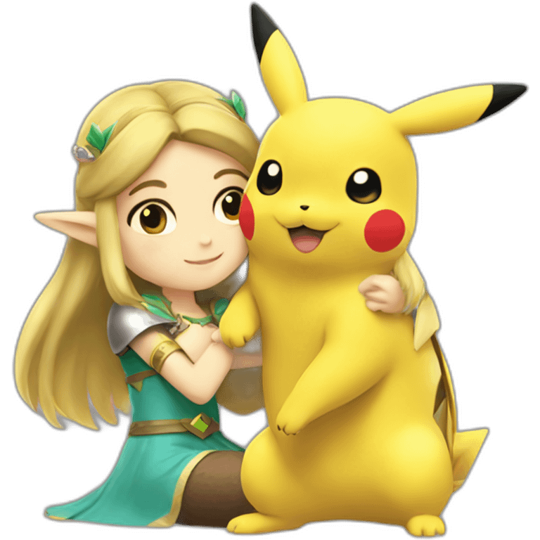 Princess Zelda cuddling a pikachu emoji