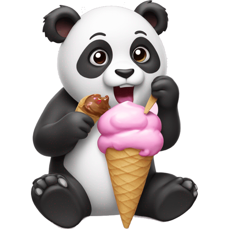 Pink panda eating ice cream emoji