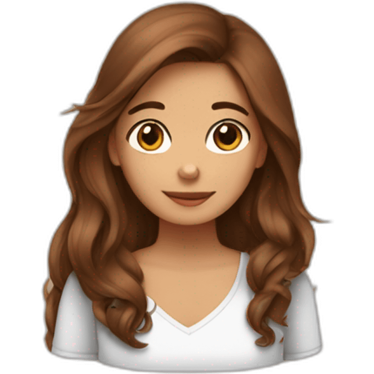 Girl with long brown hair and a dog little brabançon emoji