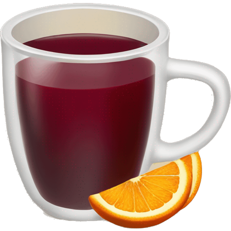 A Christmas mug of hot mulled wine, steaming with cinnamon and an orange slice. emoji