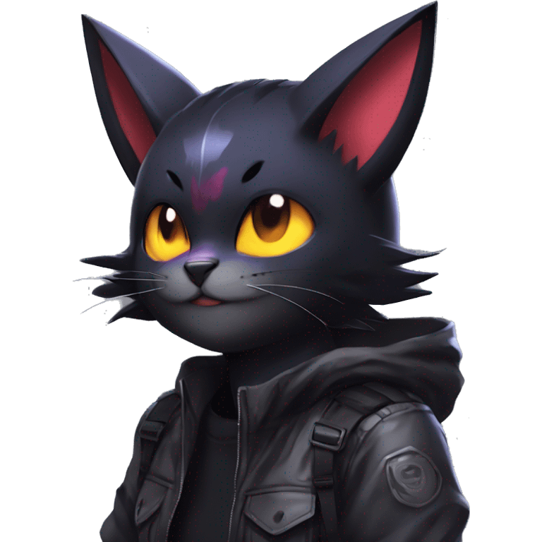 Edgy Shy Anthro boyish cool pretty dark black Noibat-Litten-Pokémon-cat-fursona techwear emoji