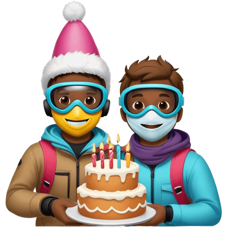 2 guys masks snowboarding birthday emoji