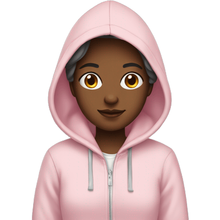 Girl wearing light pink hoodie emoji