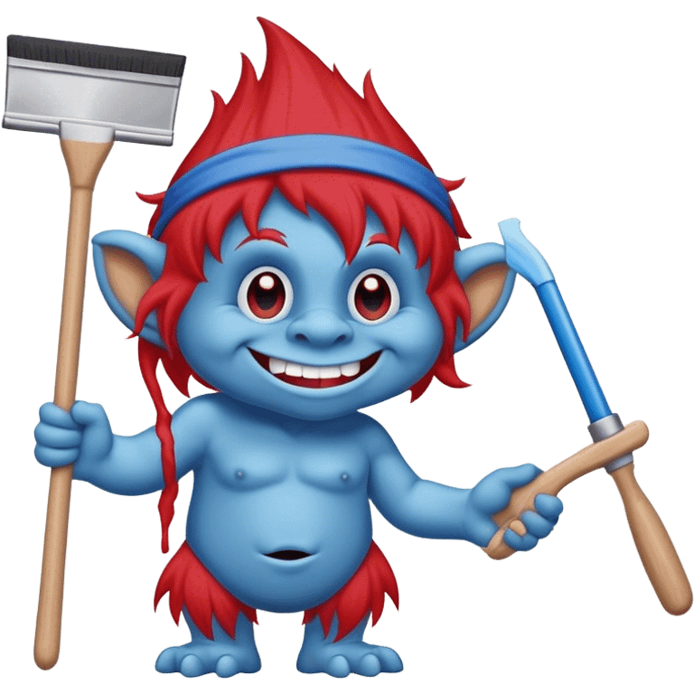 Red and blue Troll cleaning window with squeegee emoji