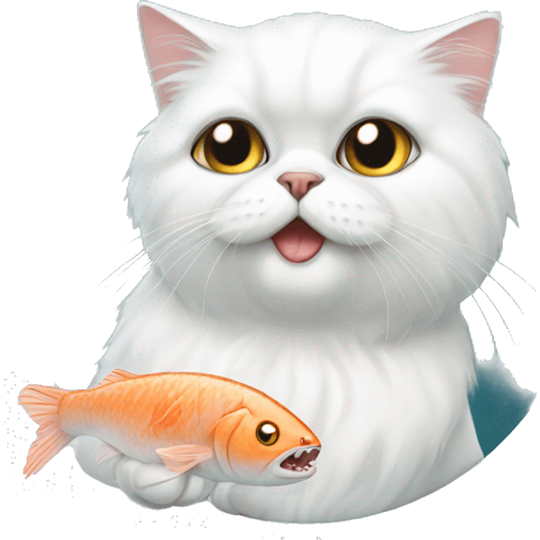 White persian cat eating fish emoji