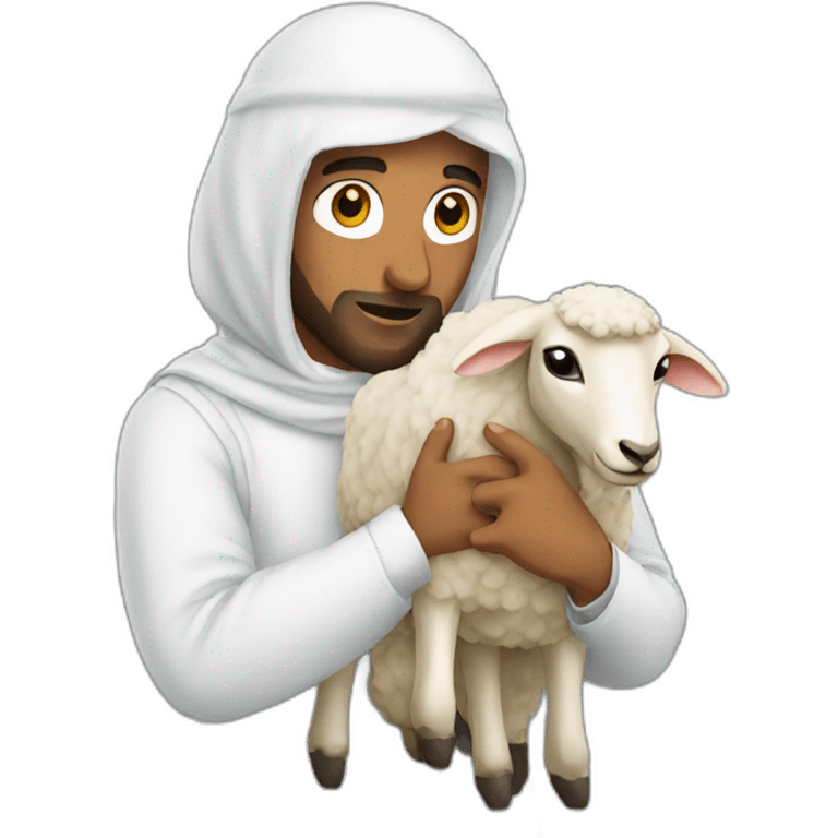 arab holding sheep from behind front facing emoji