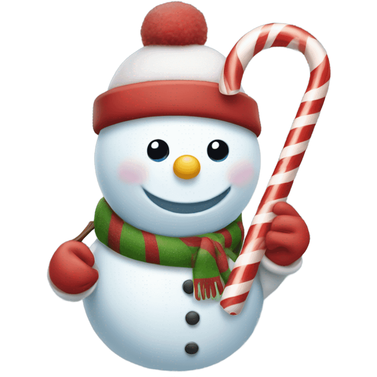 Snowman holding candy cane emoji