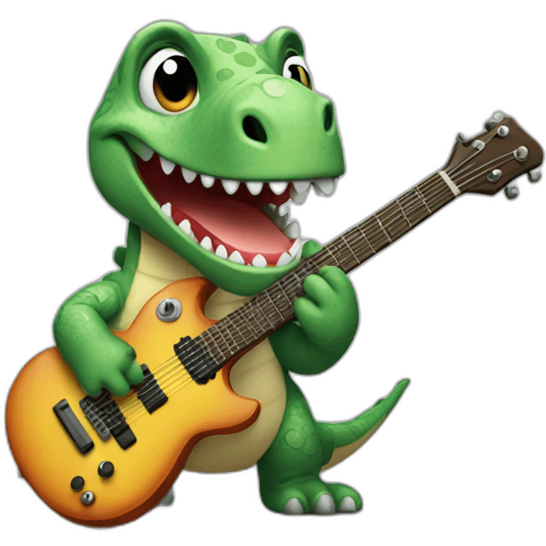 cute dinosaur playing a guitar emoji