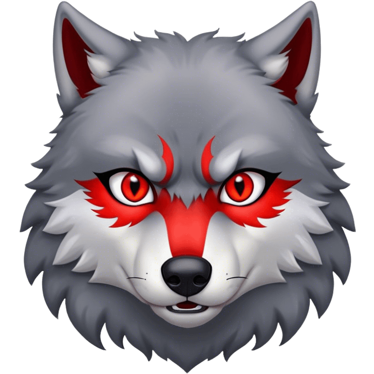 Evil Aggressive Grey Wolf with red eyes emoji