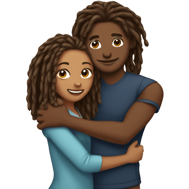 brown skin female hugging lightskin male with locs emoji