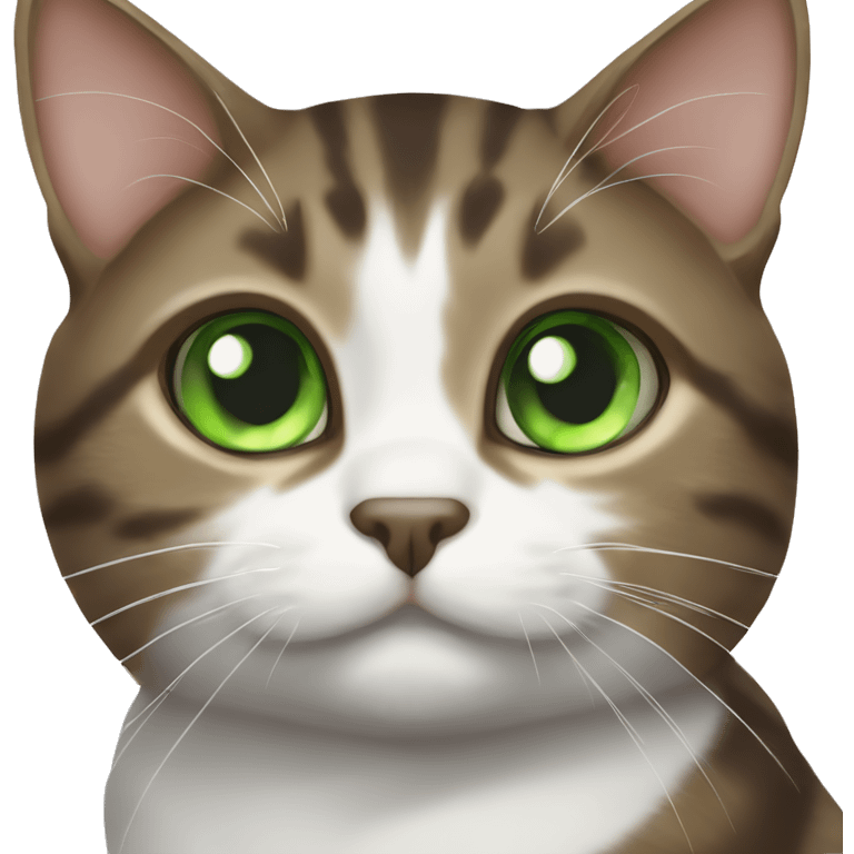 Dark Brown and white tabby cat with green eyes emoji