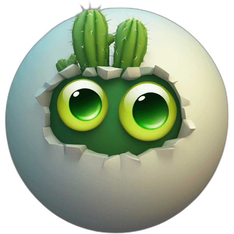 3d sphere with a cartoon cactus texture with big underdeveloped eyes emoji