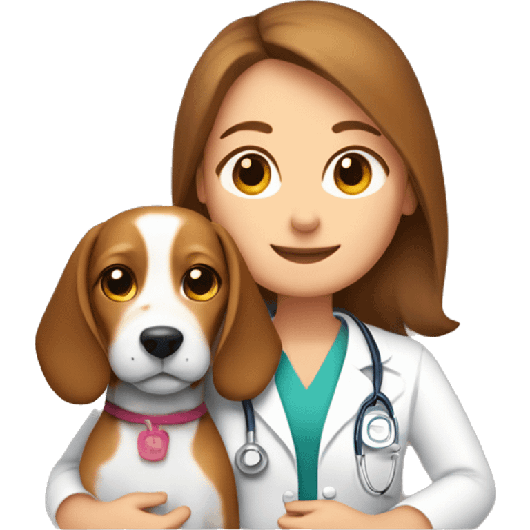  Beagle dog cuddles pediatrician woman with medium long  brown hair  emoji