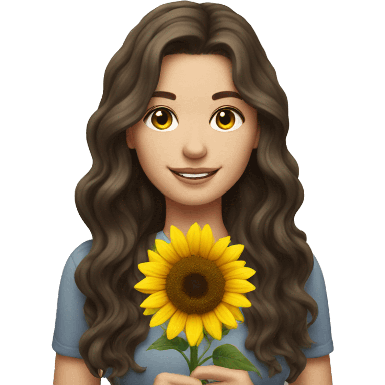 Pretty brunette wavy hair pale woman holding sunflower emoji