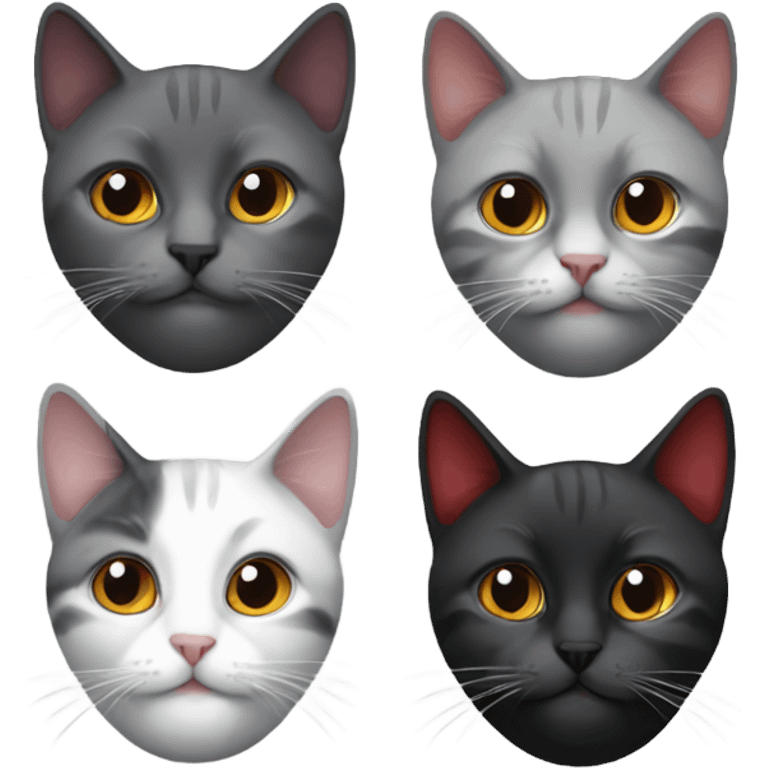 Four cats black grey grey and red emoji