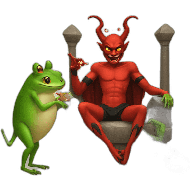 Devil talking to queen of frogs emoji