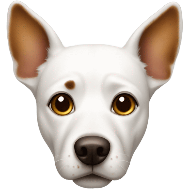 White dog with brown ears and spots over eyes emoji