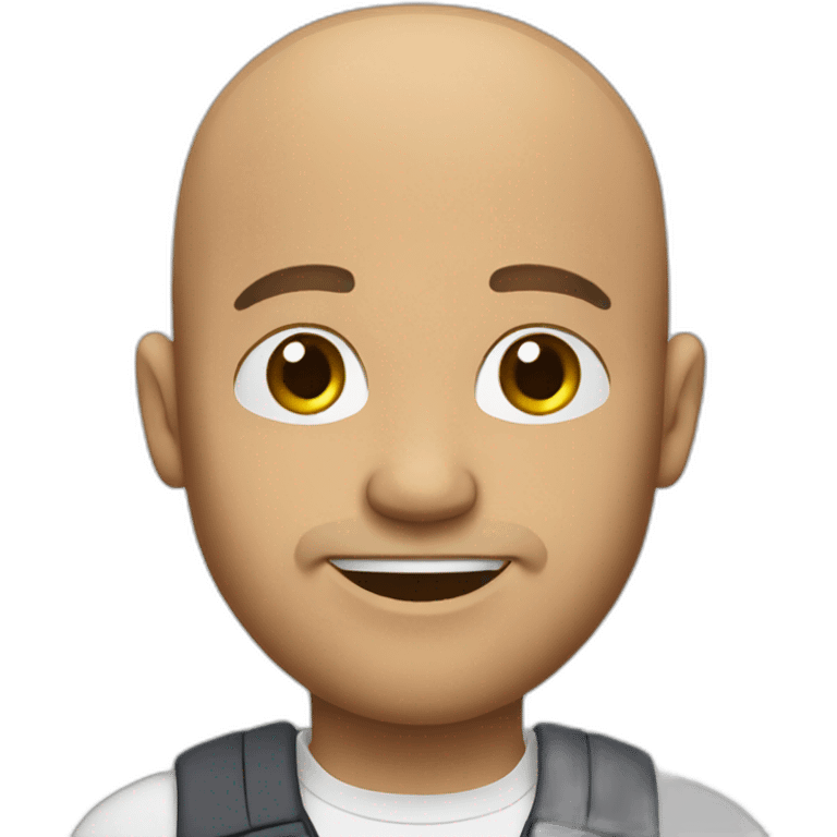 Bald, brown male, short beard, wink, smart clothes emoji