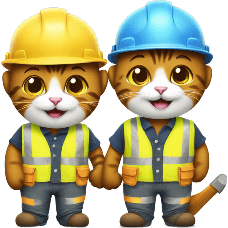 two happy cats dressed as construction workers emoji