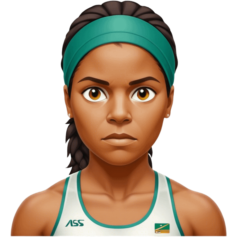 Cinematic Realistic portrait of Cathy Freeman, shown as an iconic Australian athlete with a focused, determined expression and modern athletic attire accented with subtle native motifs, rendered in dynamic, vibrant lighting emoji