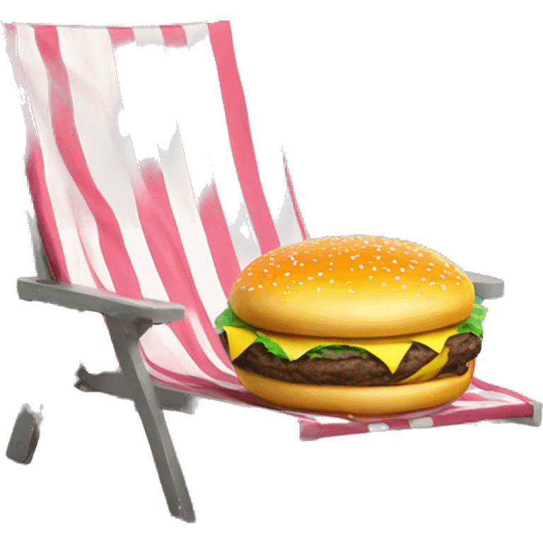 Cheeseburger with a face wearing pajamas sitting on a beach chair emoji