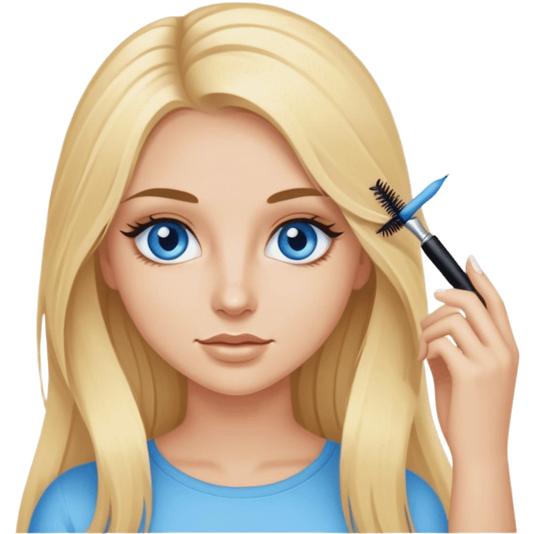 Cinematic realistic blonde with long hair, blue eyes with mascara in her hands emoji