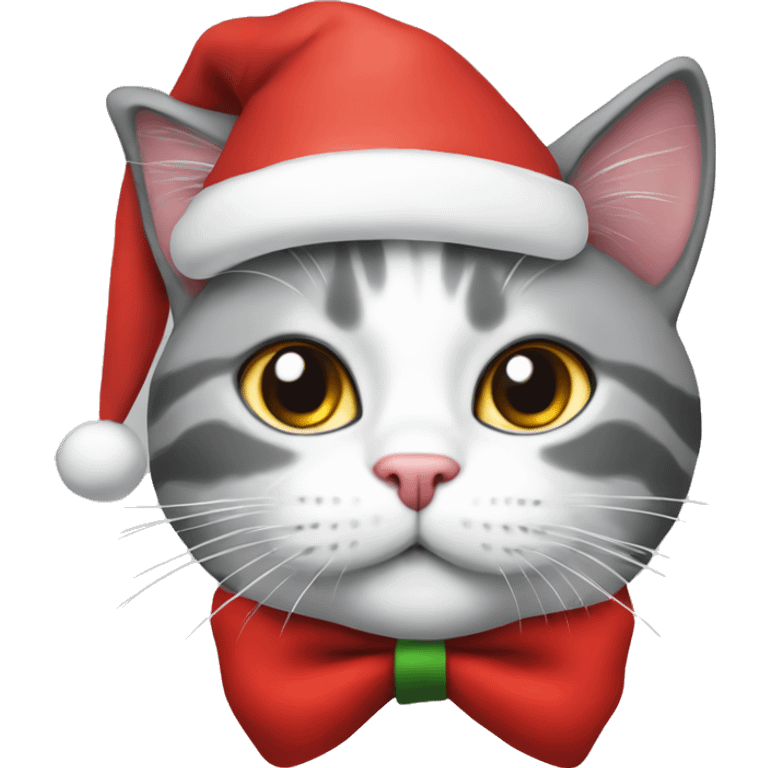 Grey and white cat wearing a Santa hat  emoji