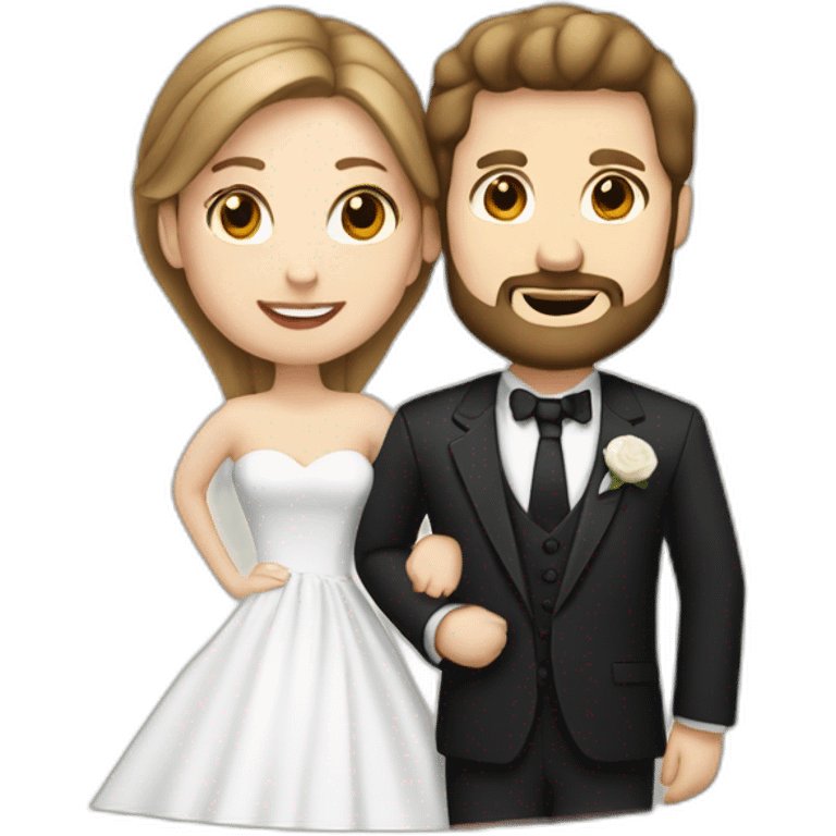 wedding between a light brown hair white woman and a dark hair white man with a trimmed beard  emoji