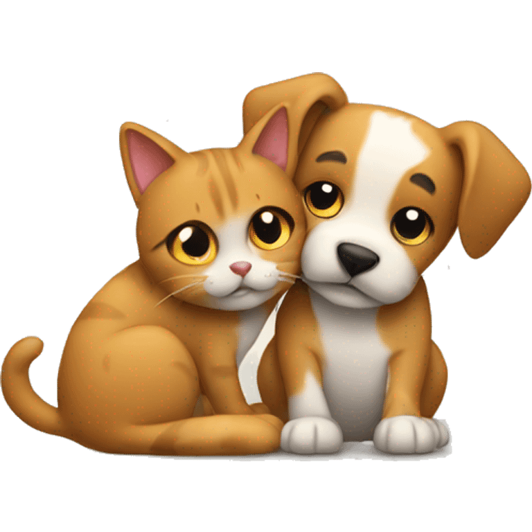 Cat hugging a dog emoji