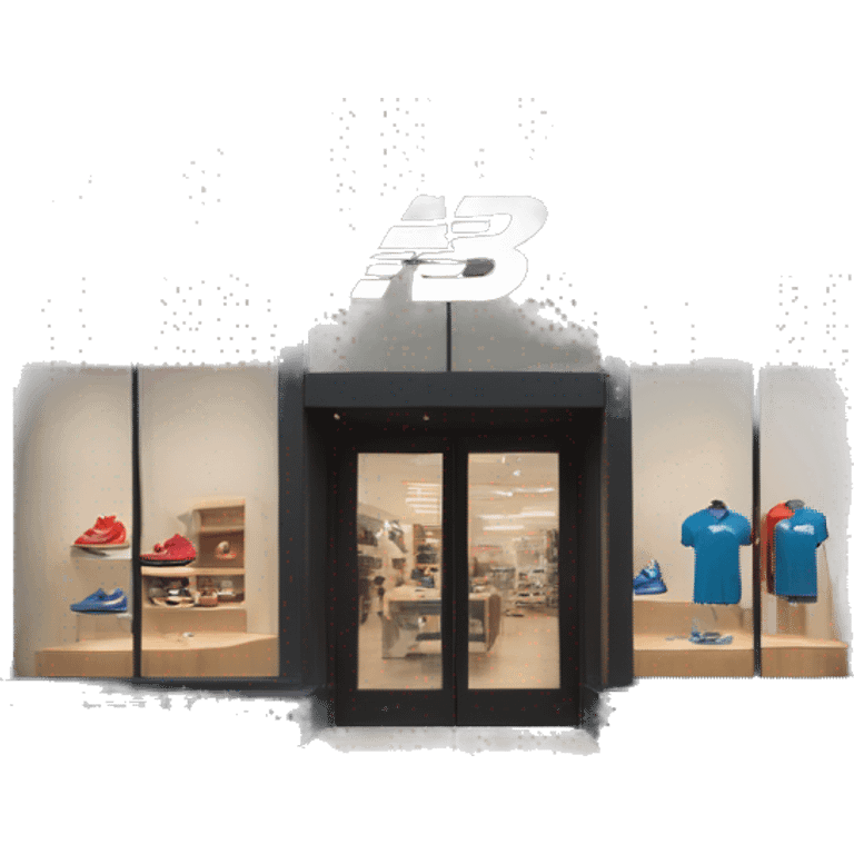 “New Balance store exterior with a clean, modern facade, the iconic ‘N’ logo, large windows showcasing athletic footwear, and a minimalist entrance.” emoji